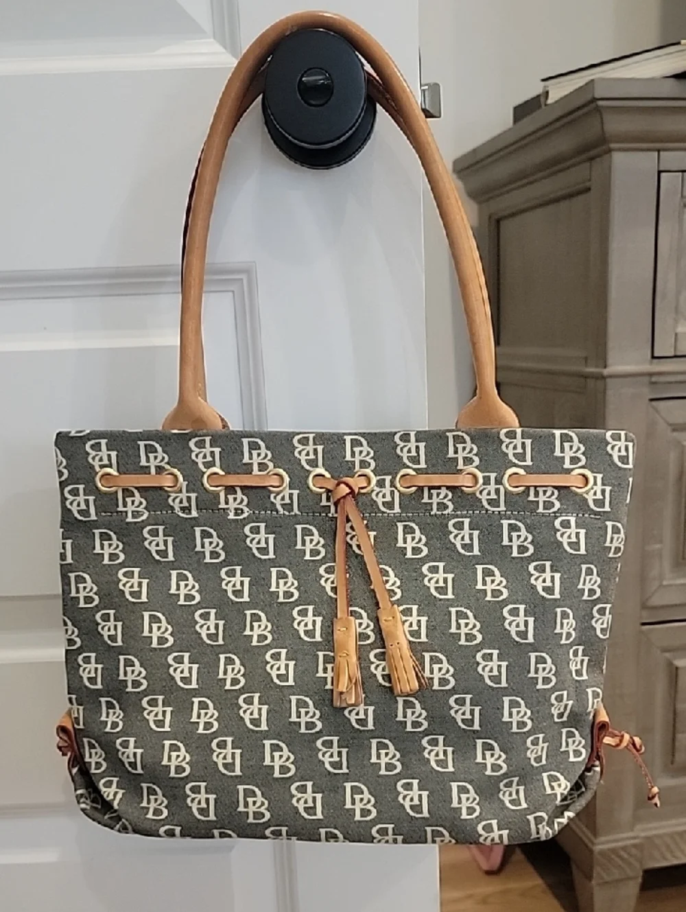 Dooney & Bourke Y2K Signature Monogram Tassel Tote Bag Possibly Vintage